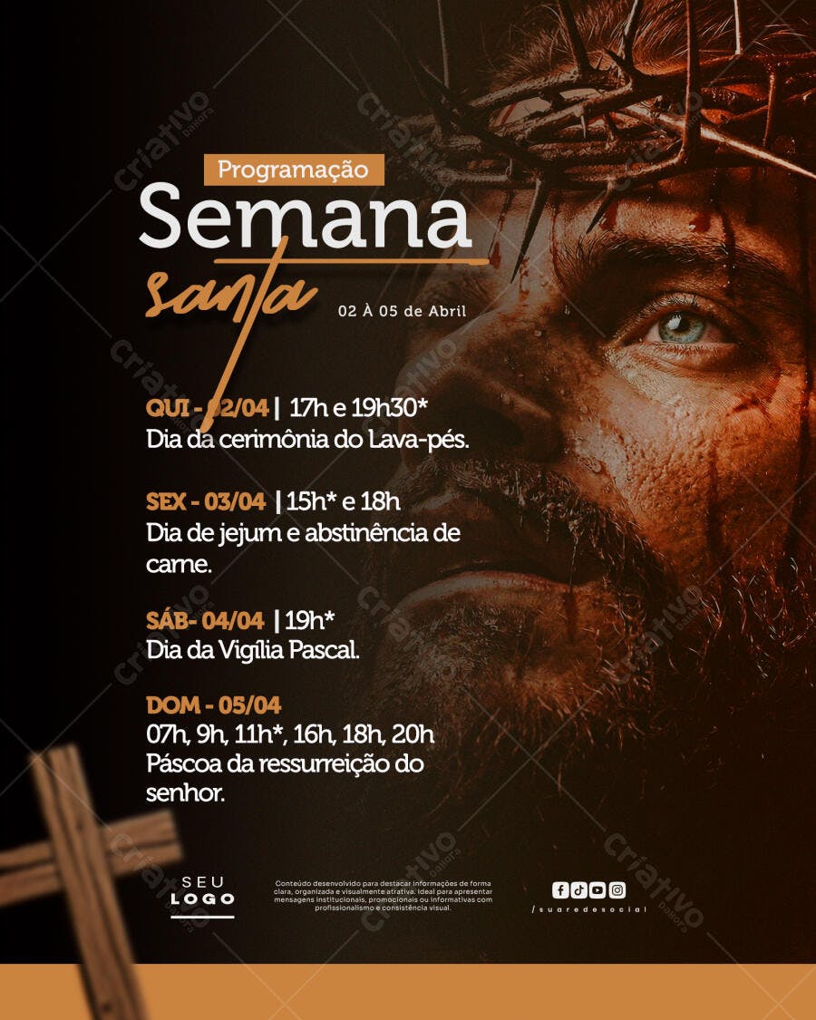 Flyer Semana Santa Programação Páscoa PSD Editável