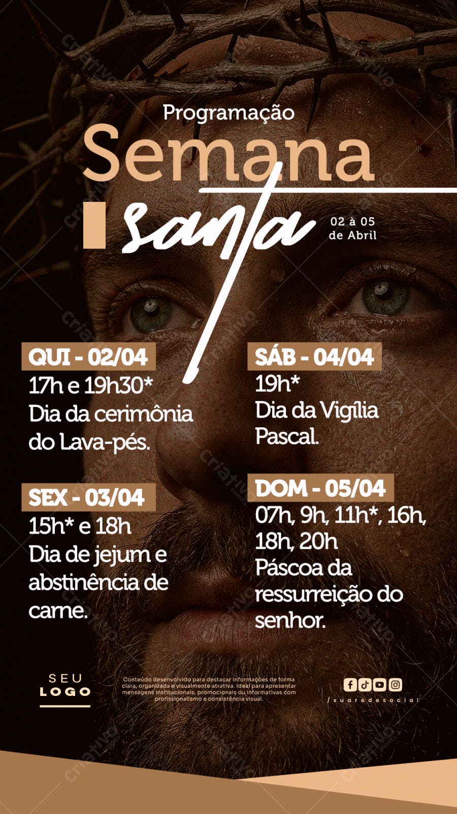 Post Instagram Semana Santa Programação Páscoa PSD Editável