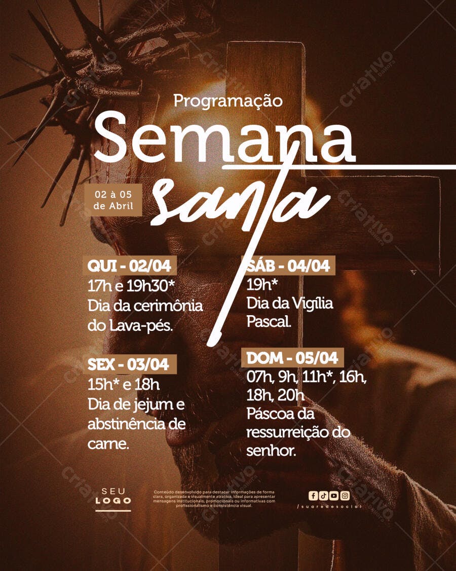 Flyer Semana Santa Programação Páscoa PSD Editável