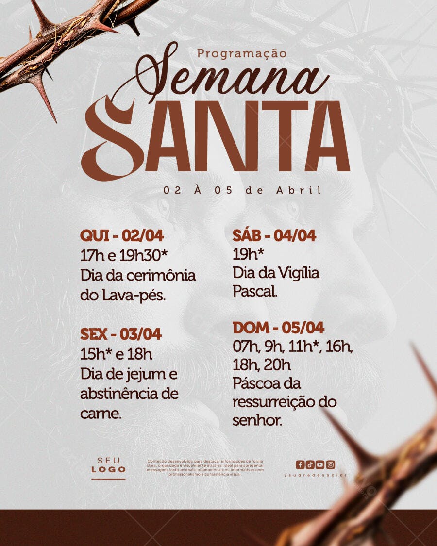 Flyer Semana Santa Programação Páscoa PSD Editável