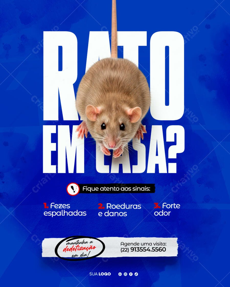 Post Social Media Dedetizadora Rato em Casa PSD Editável