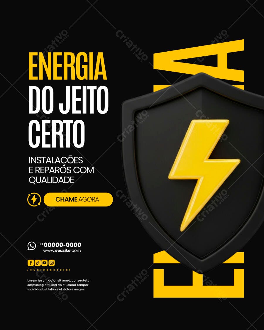 Post Instagram Eletricista Instalações Elétricas PSD Editável