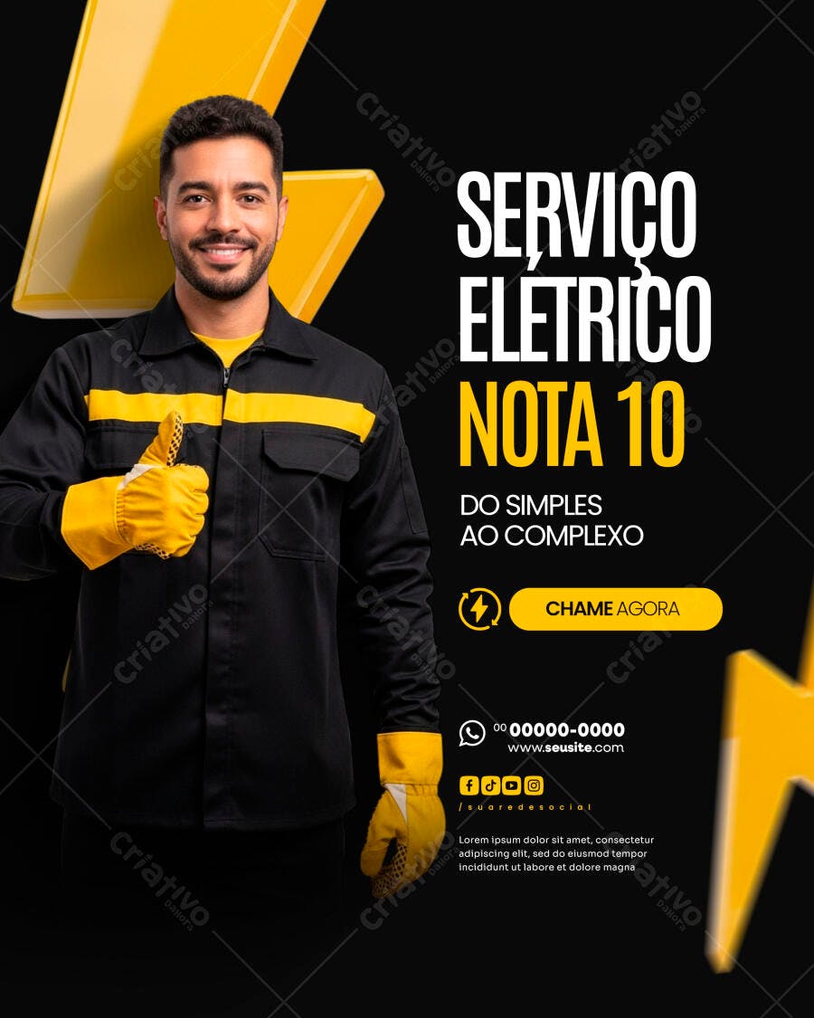 Post Instagram Serviço Elétrico Eletricista PSD Editável