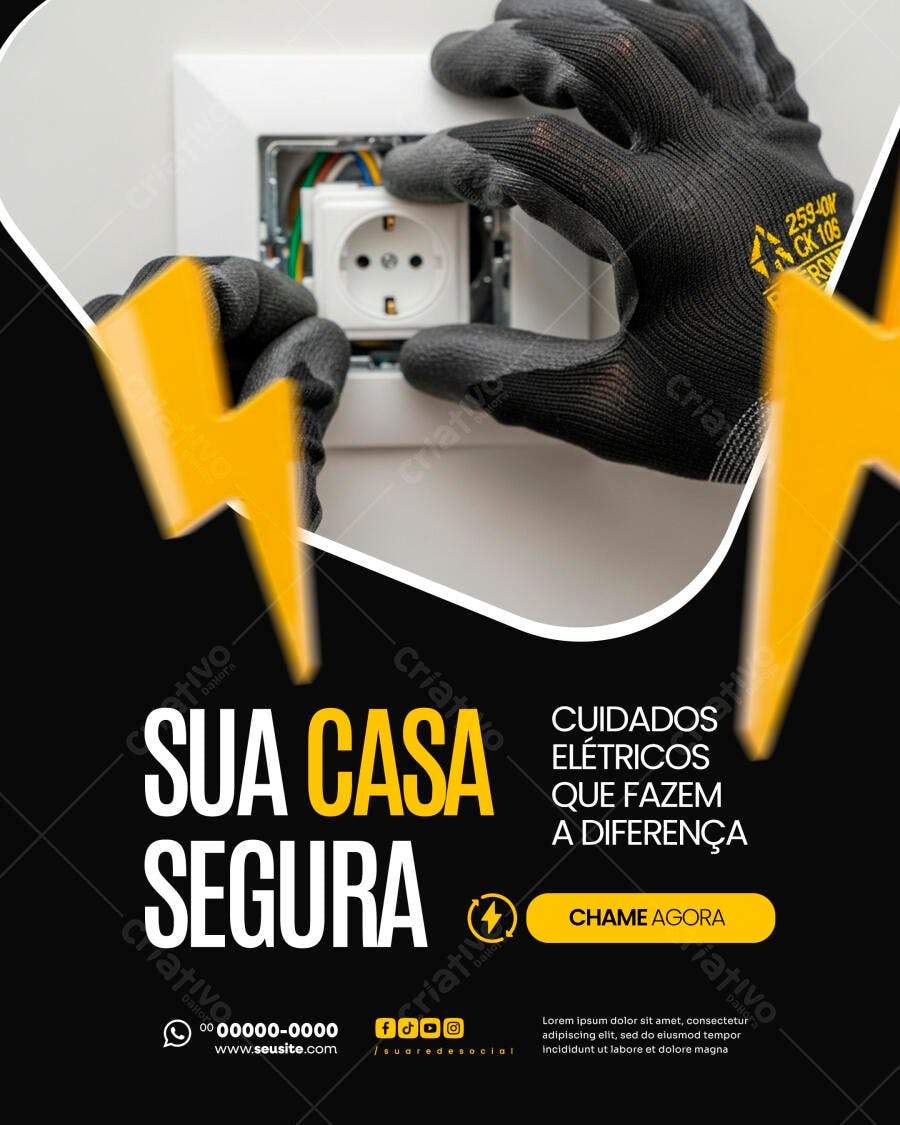 Flyer Eletricista Serviços Elétricos PSD Editável