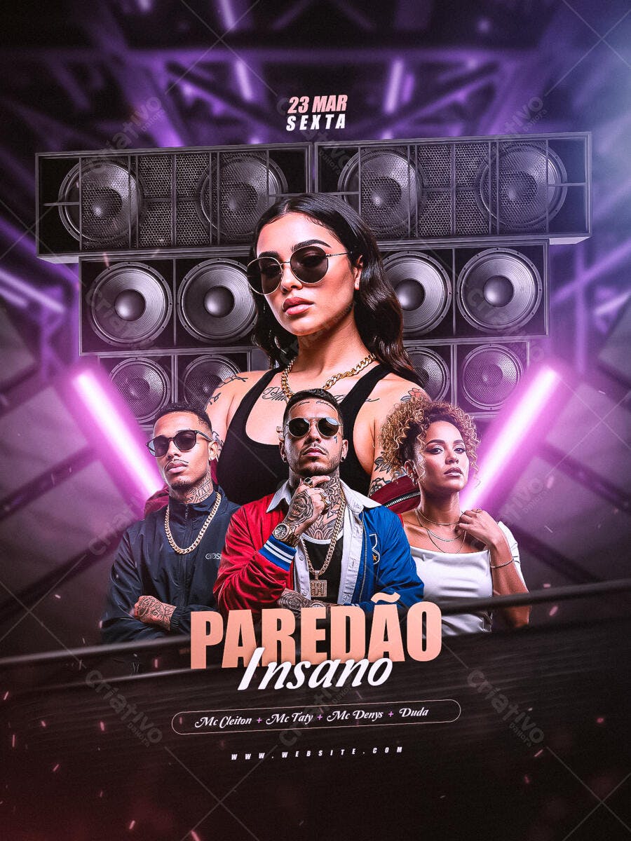 Flyer Festa Balada Funk Paredão Insano PSD Editável