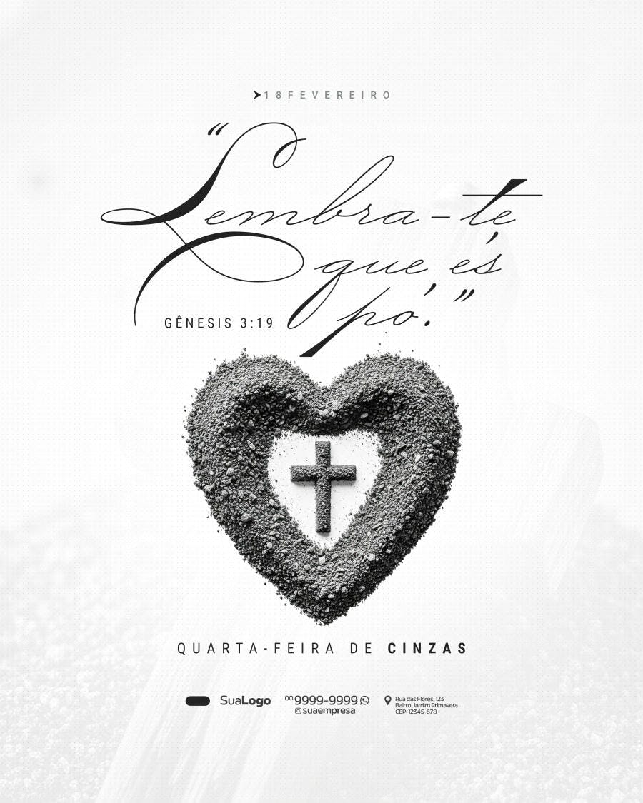 Post Quarta-feira de Cinzas Igreja Católica PSD Editável
