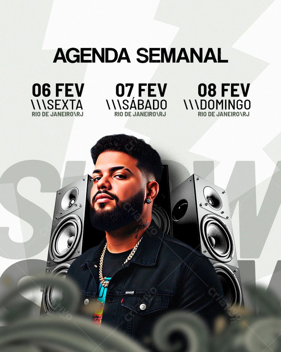 Post Instagram Agenda Semanal Eventos Fevereiro PSD Editável