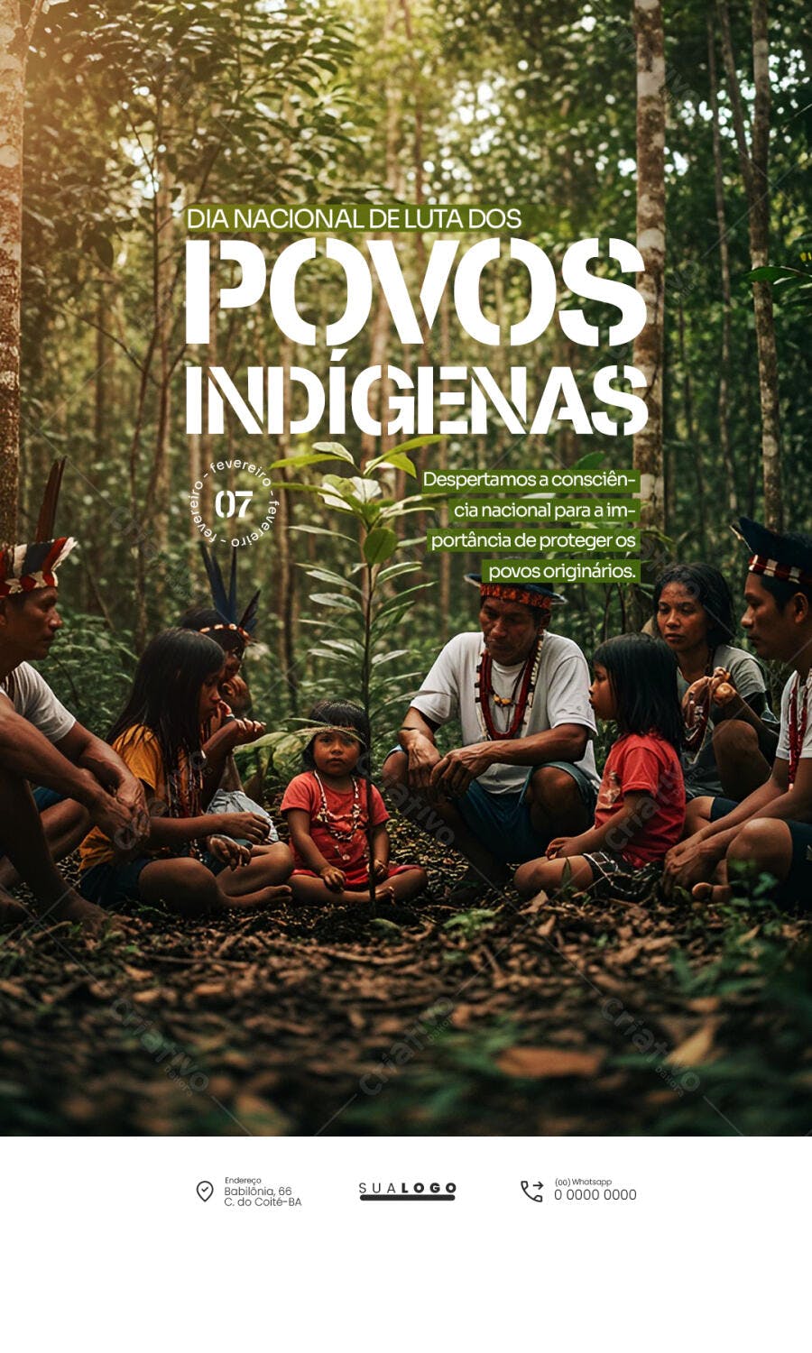 Post Dia Nacional Luta Povos Indígenas Fevereiro PSD Editável