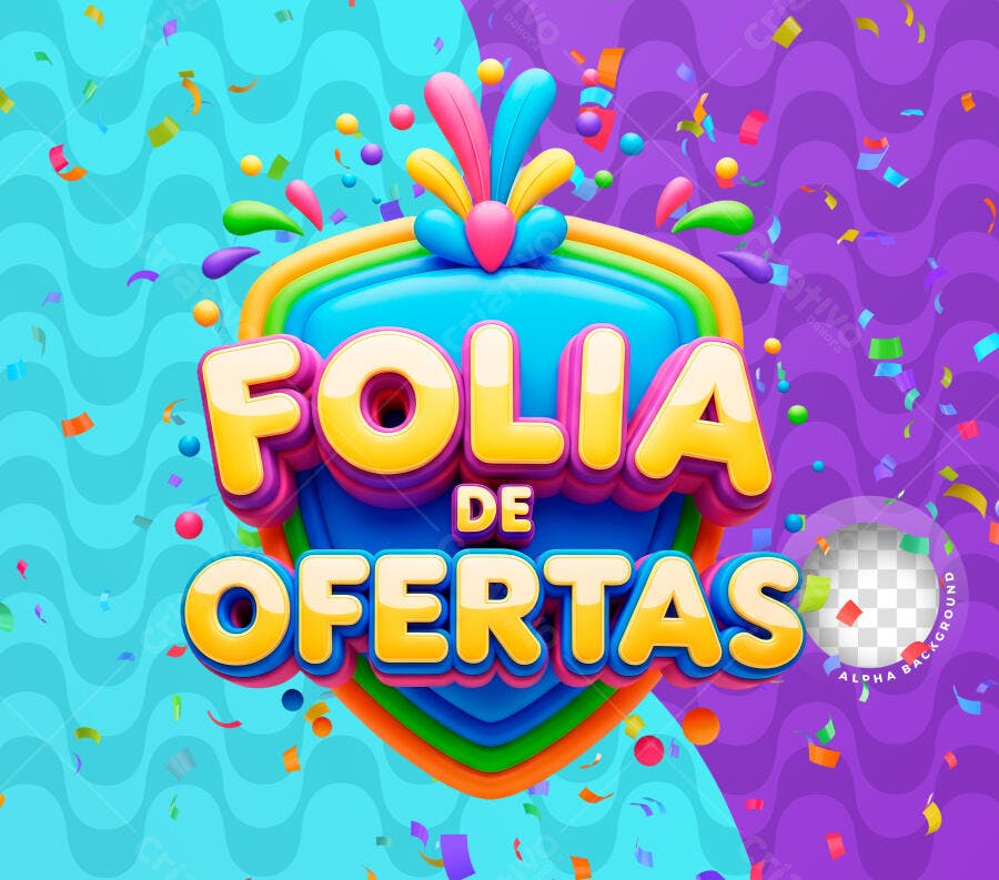 Badge 3D Folia de Ofertas Carnaval Colorido PNG Transparente