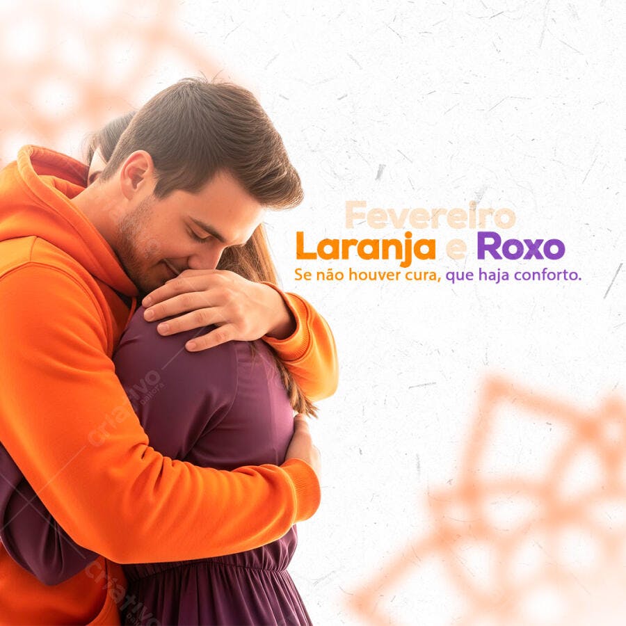 Post Instagram Fevereiro Laranja e Roxo Conforto PSD Editável