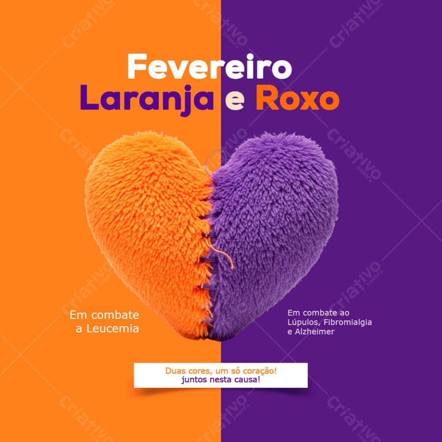 Post Instagram Fevereiro Laranja e Roxo PSD Editável