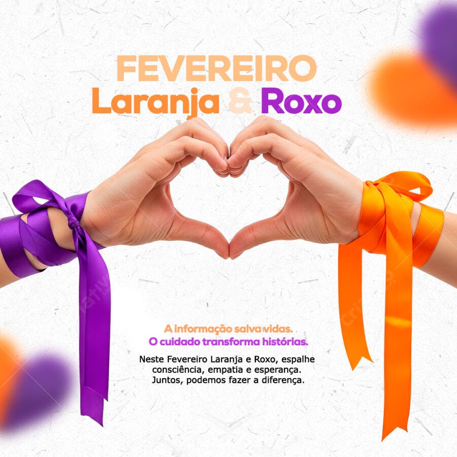 Post Instagram Fevereiro Laranja Roxo Conscientização PSD Editável