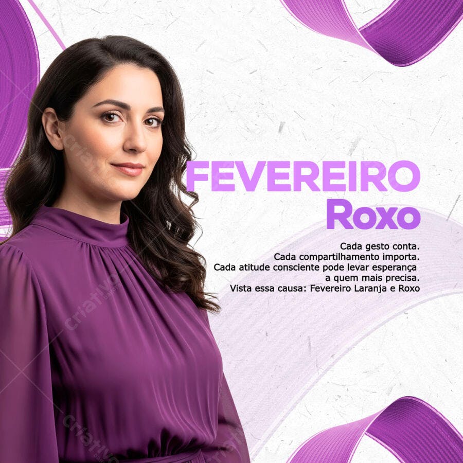 Post Instagram Fevereiro Roxo Saúde PSD Editável