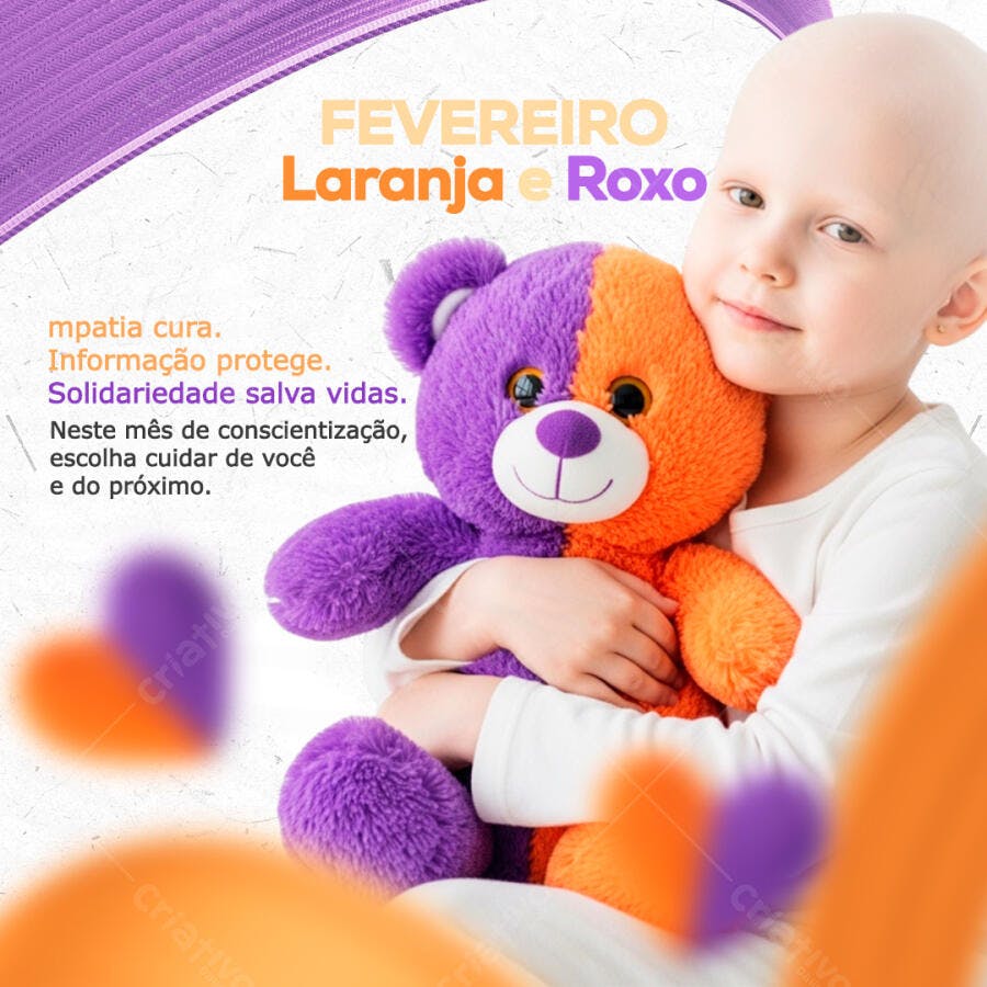 Post Fevereiro Laranja Roxo Conscientização PSD Editável