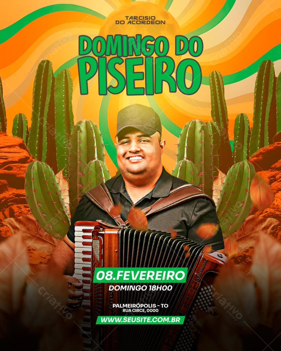 Flyer Domingo do Piseiro Fevereiro PSD Editável
