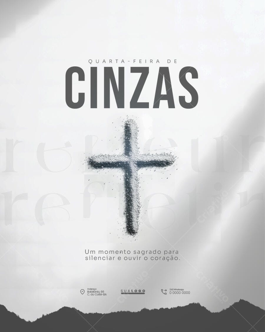 Post Quarta-feira de Cinzas Religioso PSD Editável