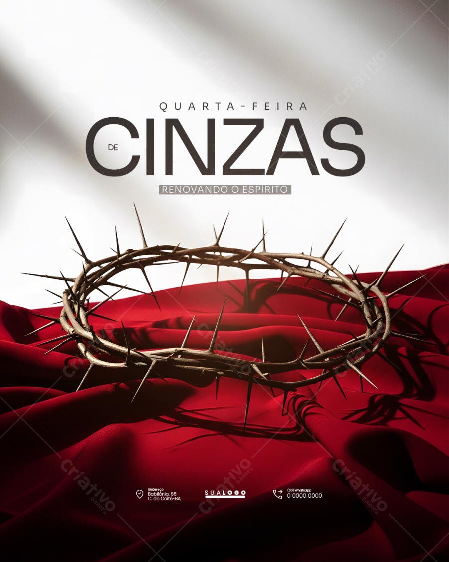 Post Quarta-feira de Cinzas Coroa de Espinhos PSD Editável
