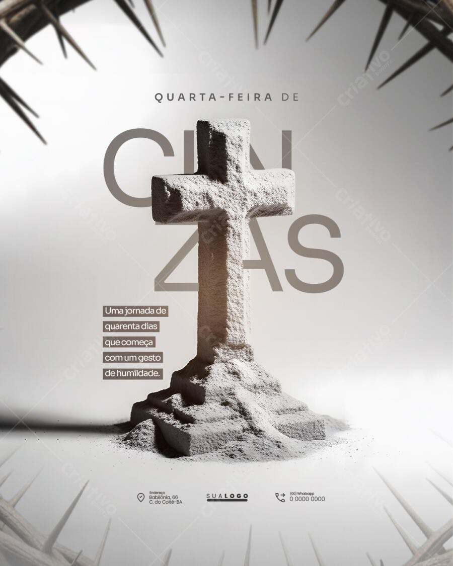 Post Quarta-feira de Cinzas Cruz Cinzas PSD Editável
