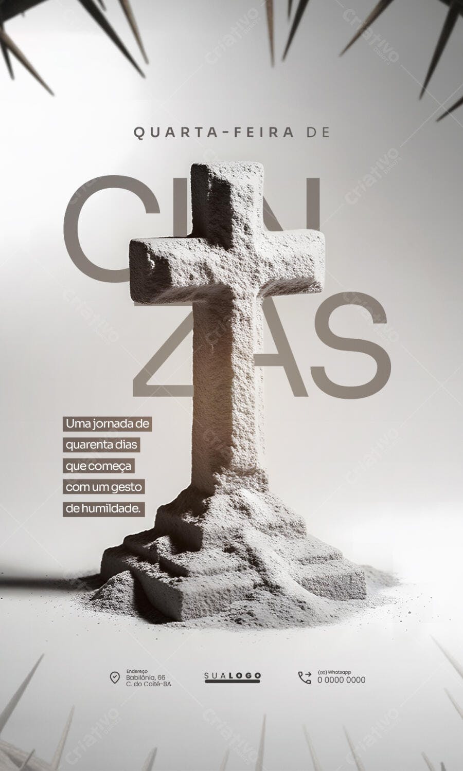 Post Quarta-feira de Cinzas Páscoa Igreja PSD Editável