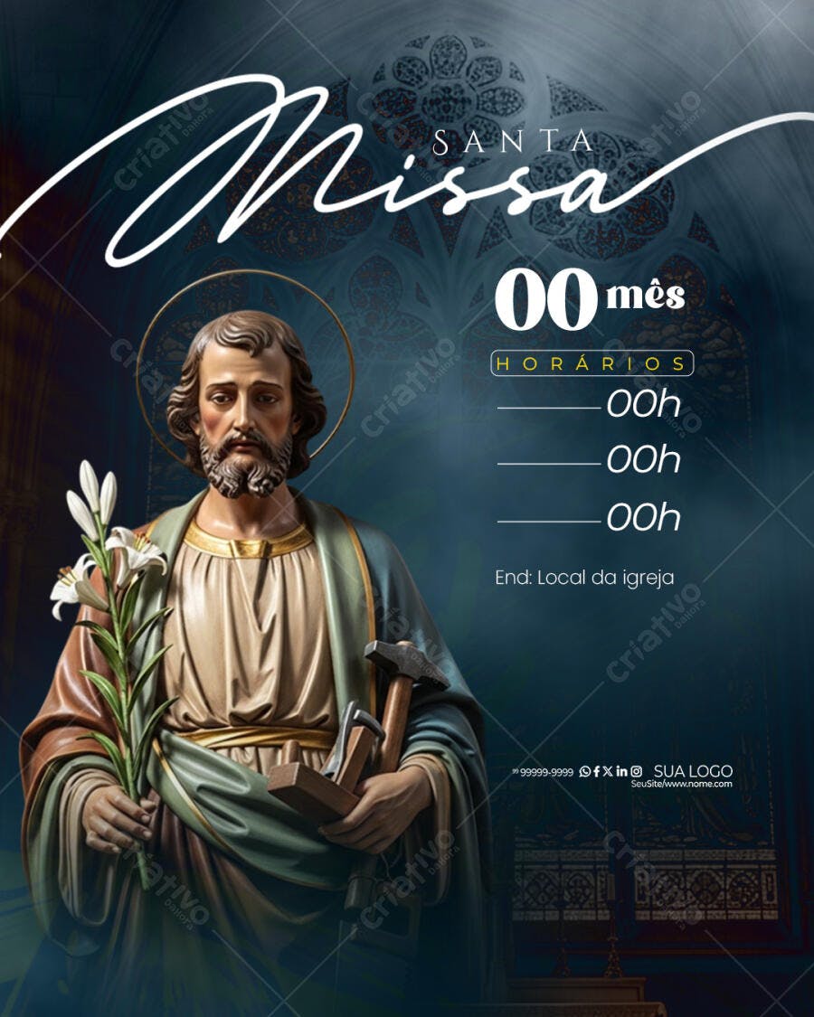 Post Santa Missa Igreja Católica PSD Editável