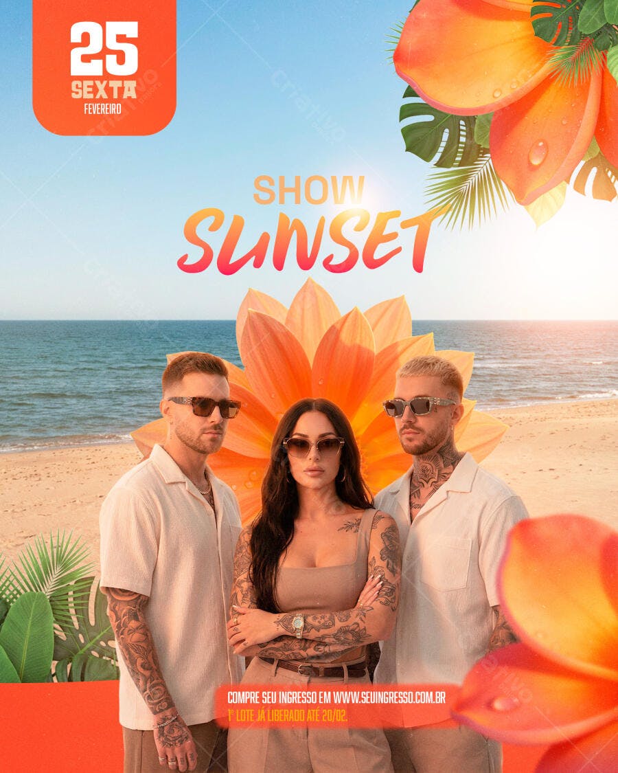 Flyer Show Sunset Fevereiro Evento PSD Editável