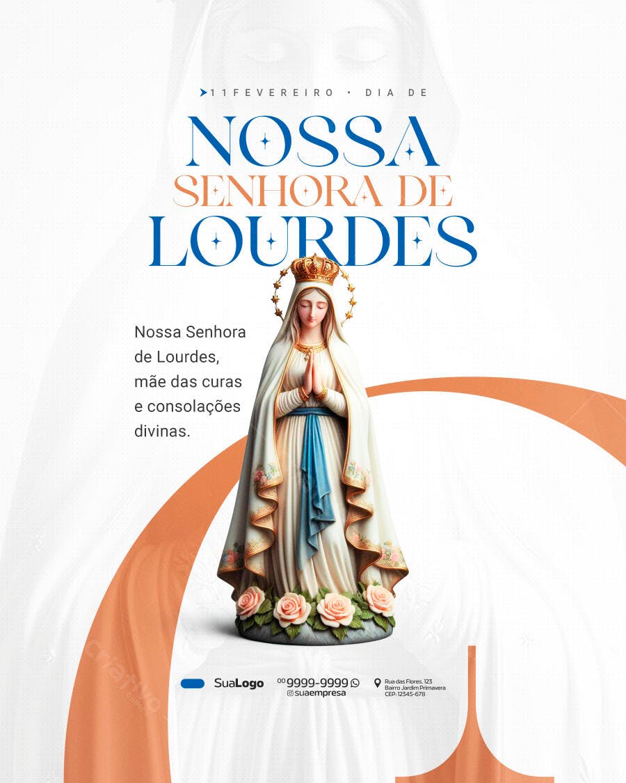 Post Instagram Nossa Senhora de Lourdes 11 Fevereiro PSD Editável