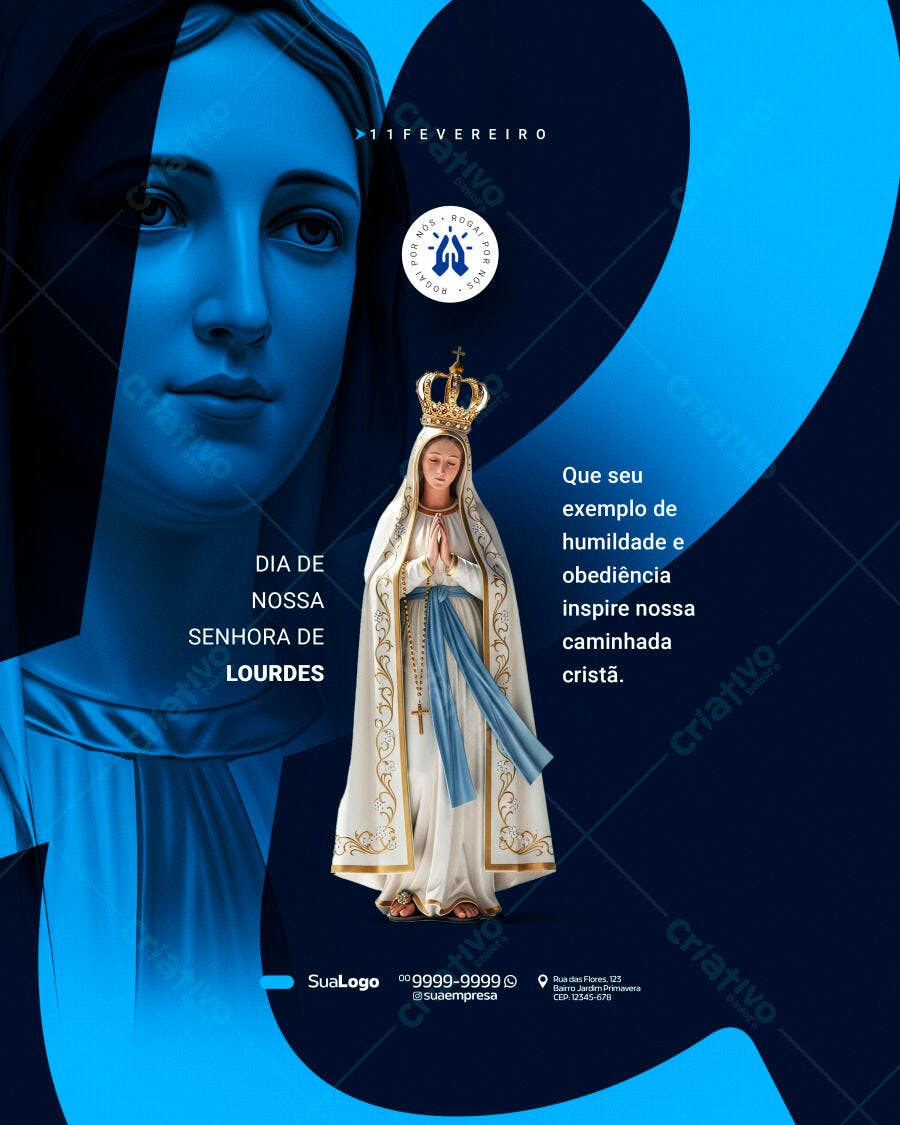 Post Instagram Dia de Nossa Senhora de Lourdes PSD Editável
