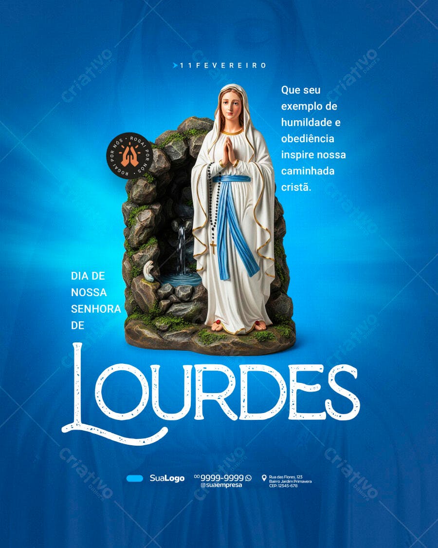 Post Instagram Dia de Nossa Senhora de Lourdes PSD Editável
