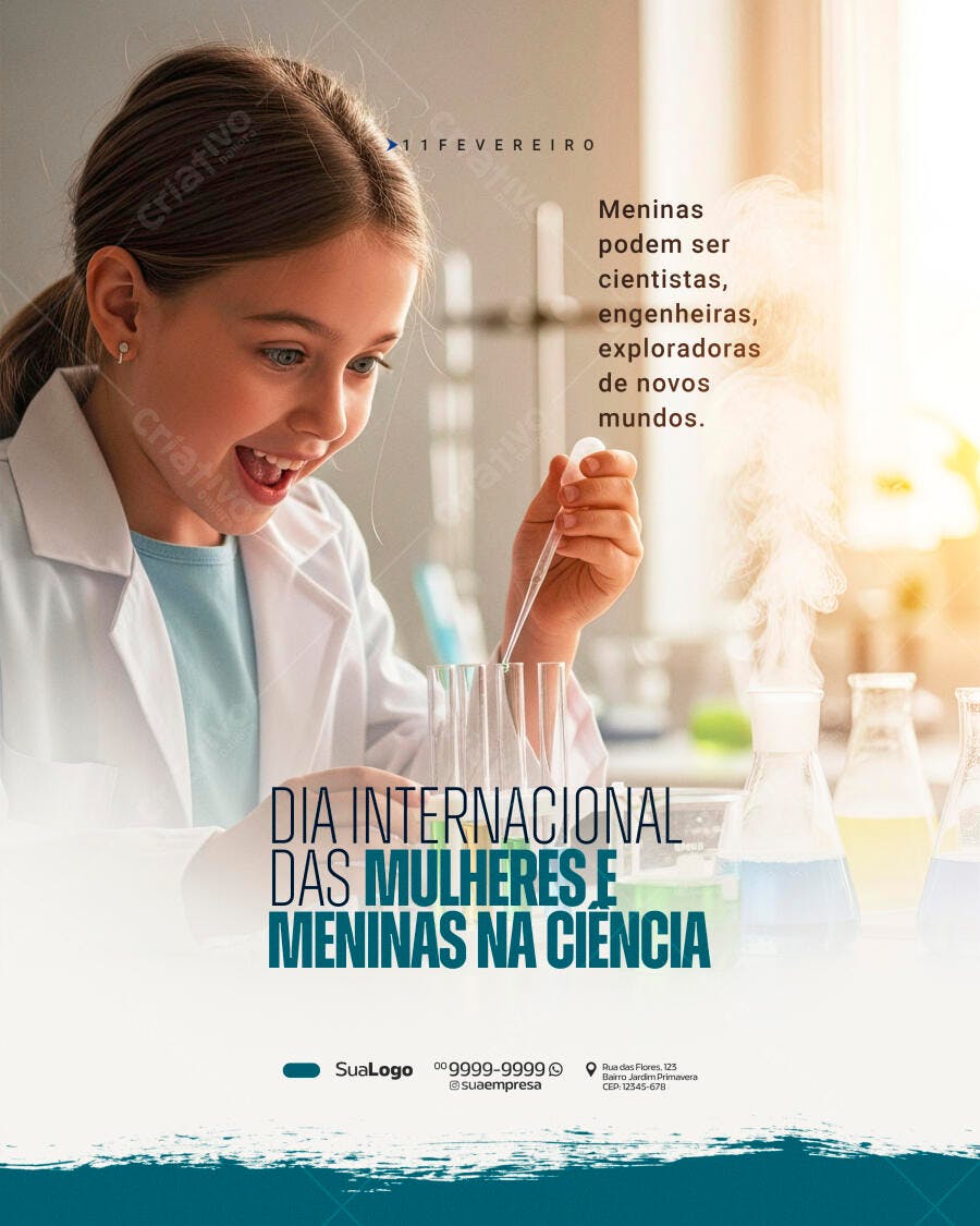 Post Instagram Dia Internacional Mulheres Meninas Ciência PSD Editável