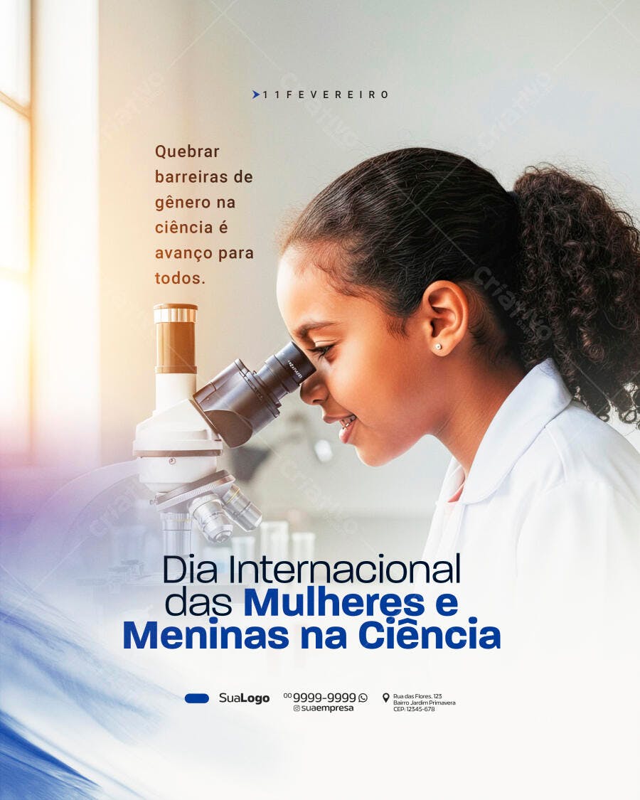 Post Dia Internacional Mulheres Meninas na Ciência PSD Editável