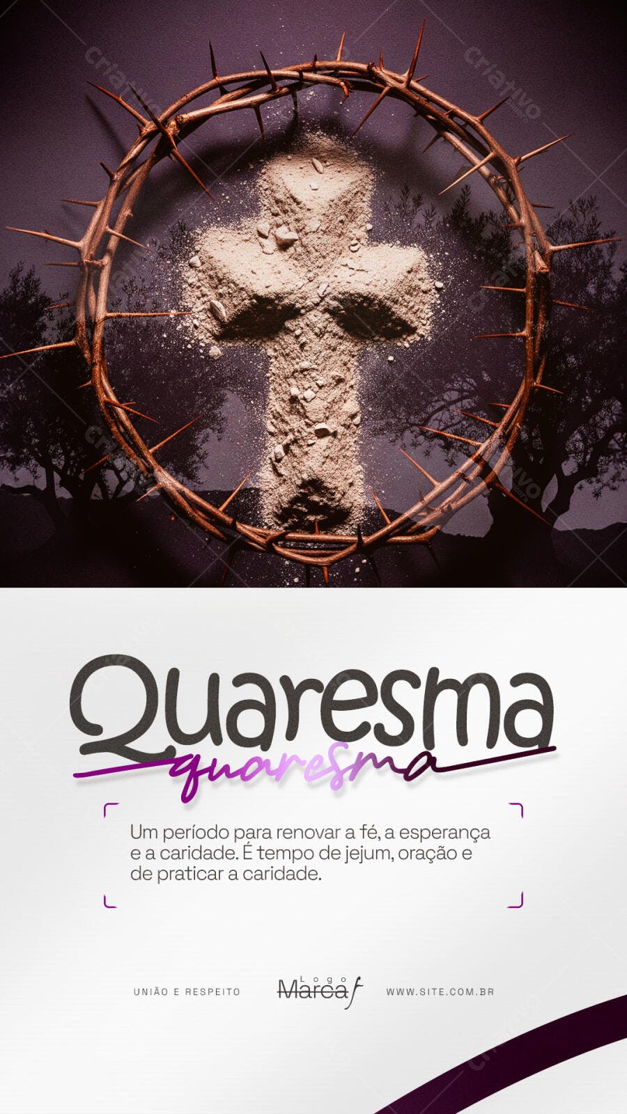 Post Quaresma Cinzas Coroa Espinhos PSD Editável
