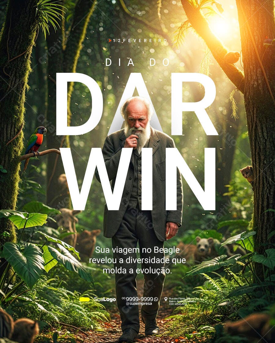 Post Instagram Dia do Darwin 12 Fevereiro PSD Editável