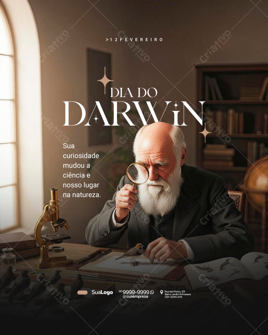 Post Instagram Dia do Darwin 12 de Fevereiro PSD Editável