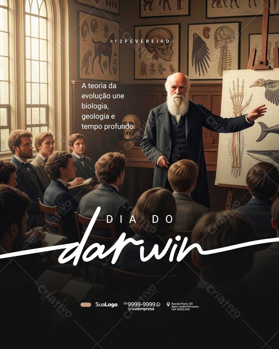 Post Dia do Darwin 12 de Fevereiro PSD Editável