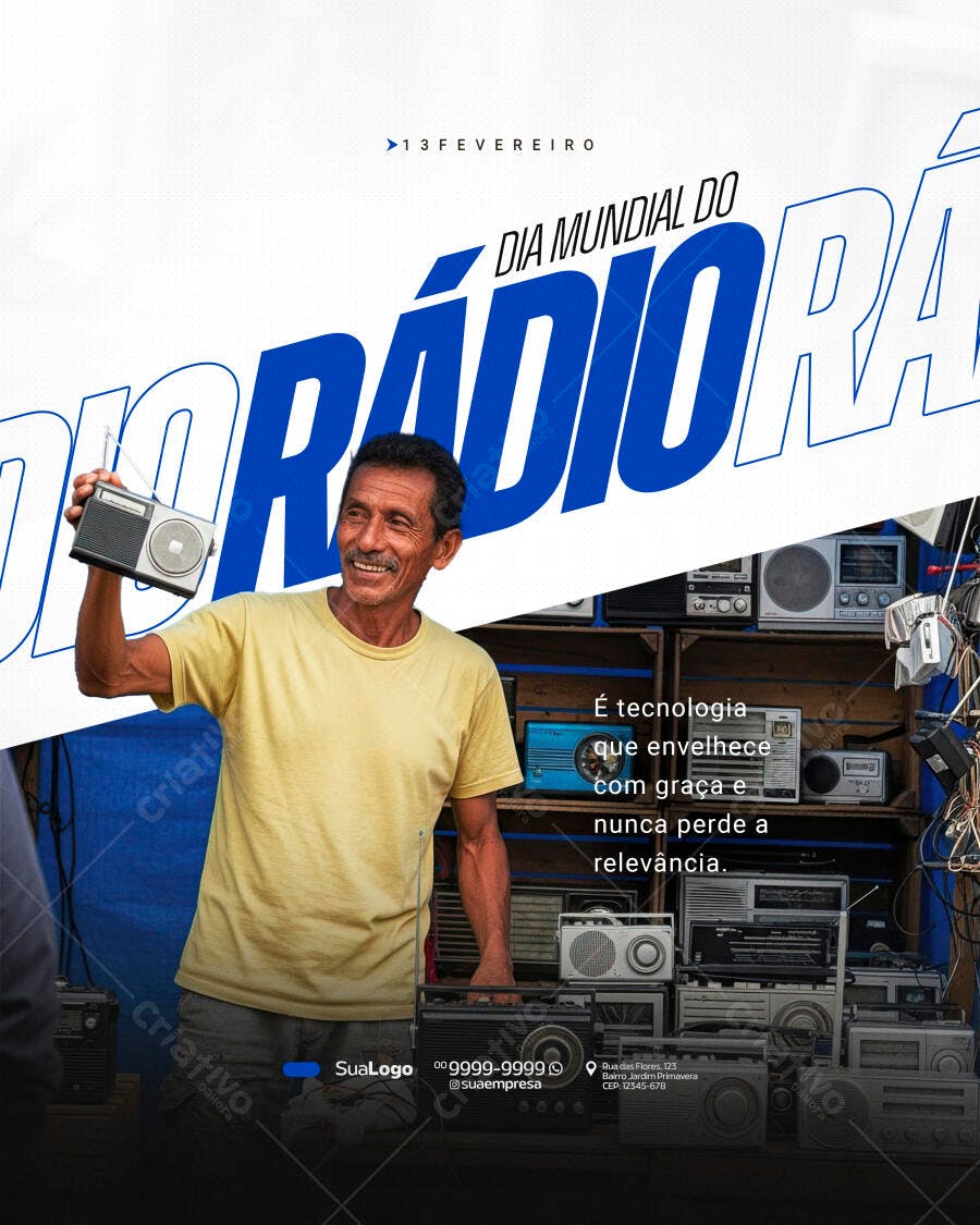 Post Instagram Dia Mundial do Rádio 13 de Fevereiro PSD Editável