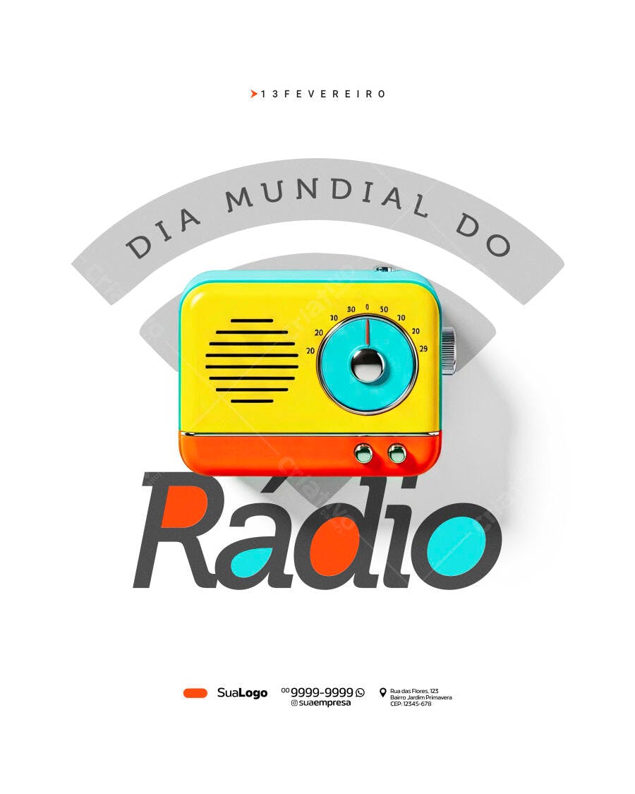 Post Dia Mundial do Rádio 13 de Fevereiro PSD Editável