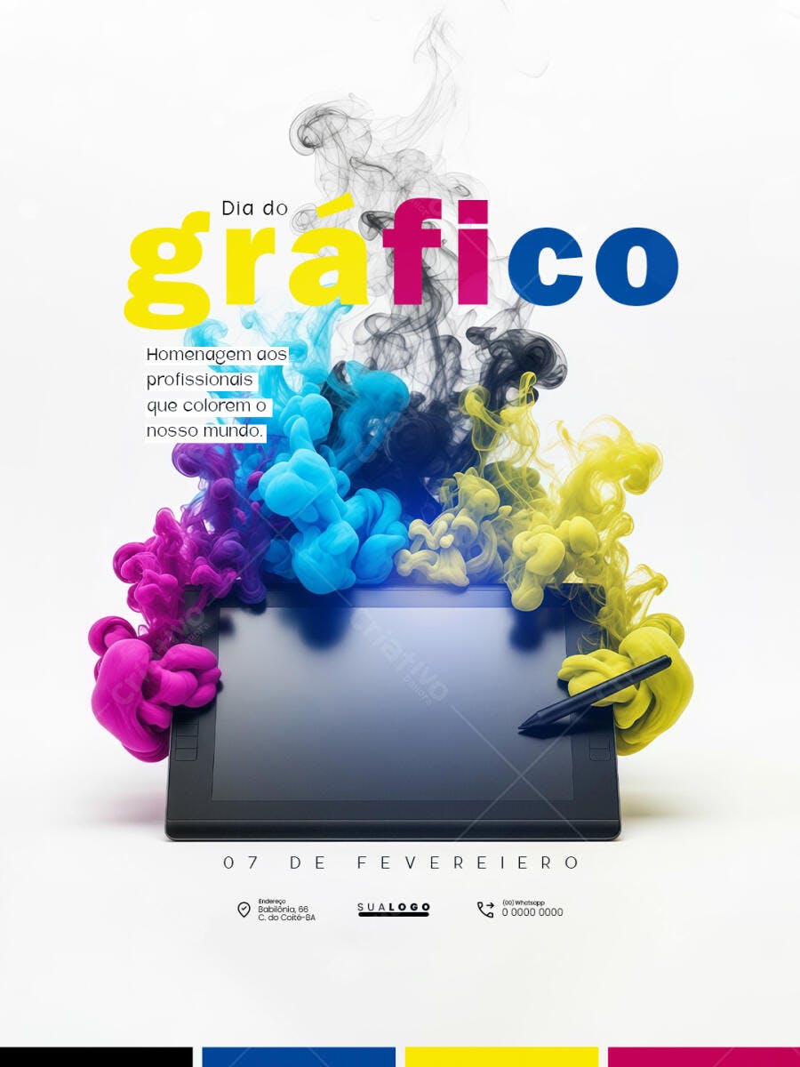 Flyer Dia do Gráfico 7 de Fevereiro PSD Editável