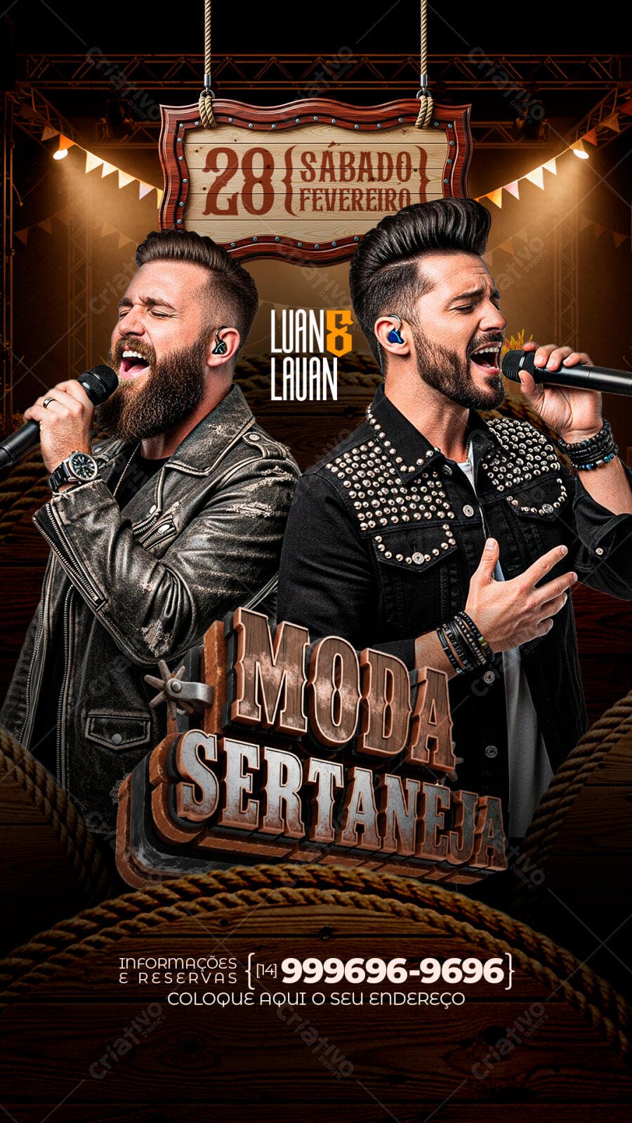 Flyer Moda Sertaneja Luan e Lauan Fevereiro PSD Editável