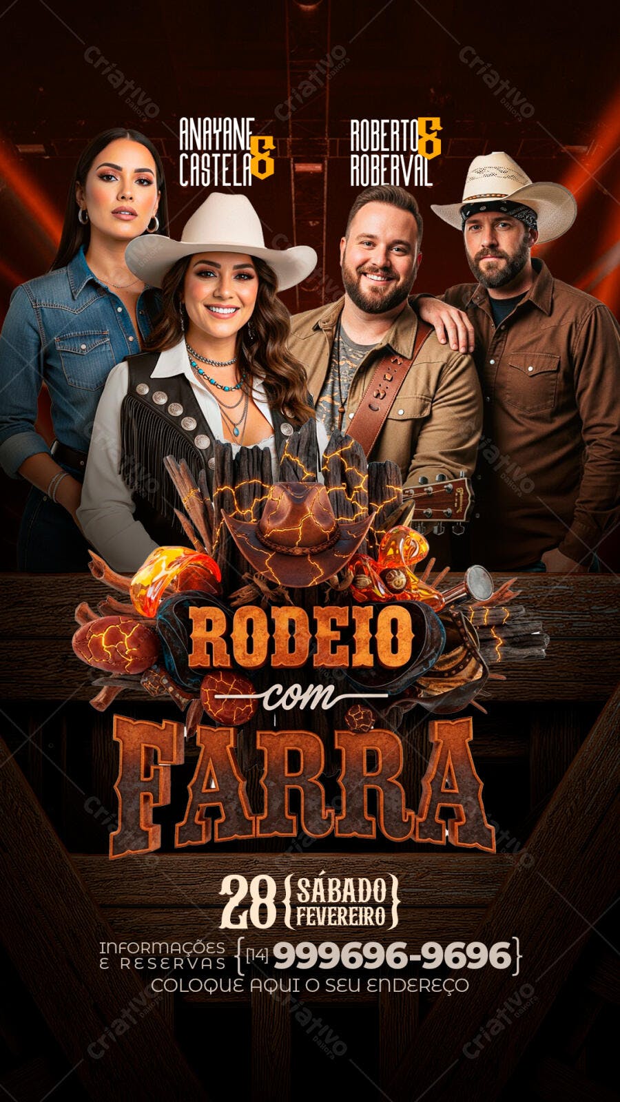 Flyer Rodeio com Farra Festa Sertaneja PSD Editável