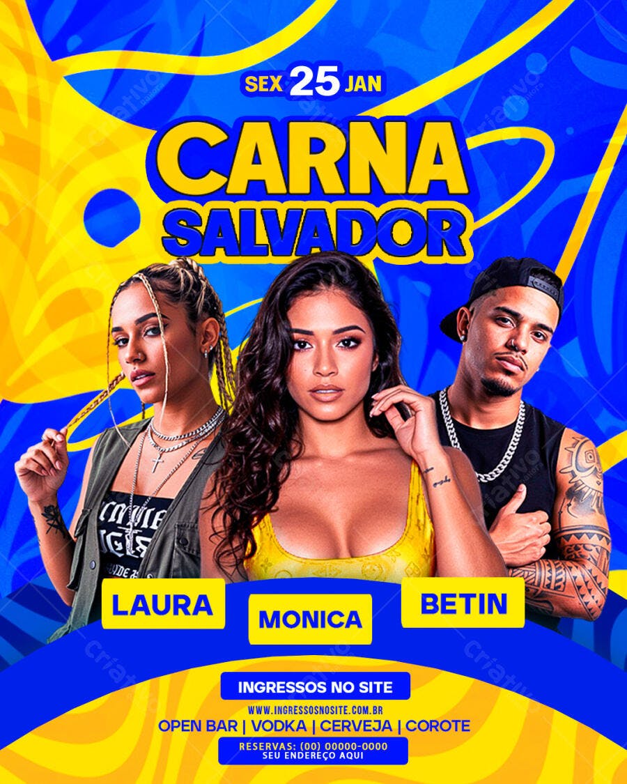 Flyer Pré-Carnaval Salvador Festa Janeiro PSD Editável