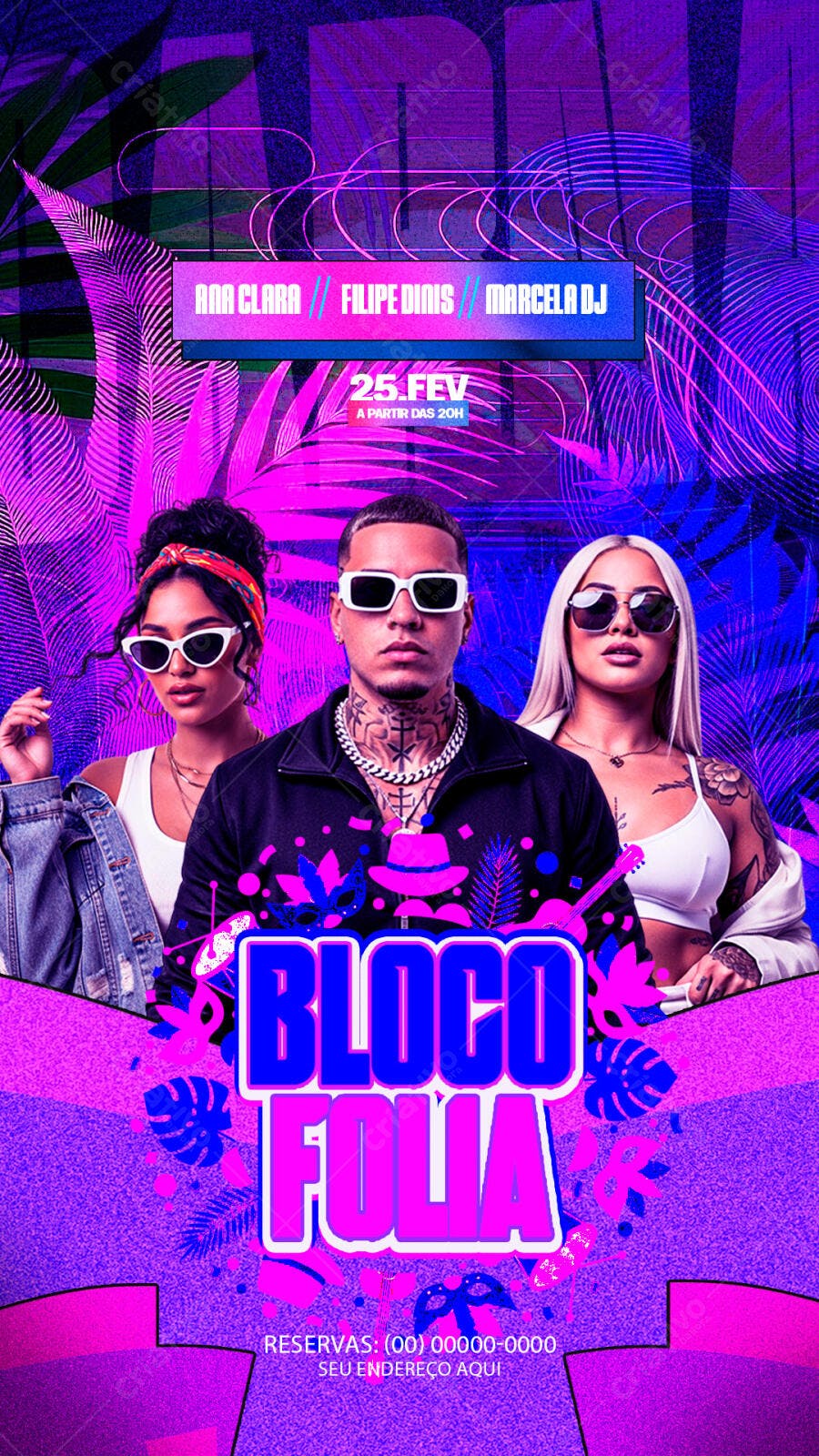 Story Instagram Bloco Folia Carnaval Fevereiro PSD Editável