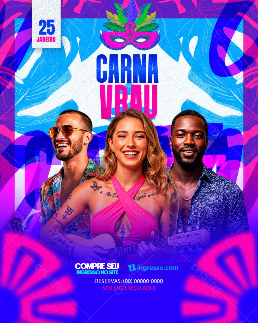 Flyer Carnaval Carvaurau Janeiro PSD Editável