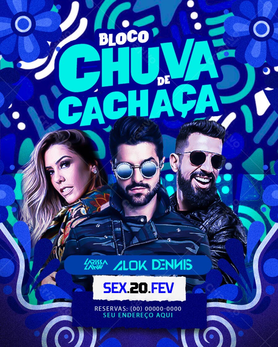 Flyer Carnaval Bloco Chá de Cachaça Fevereiro PSD Editável