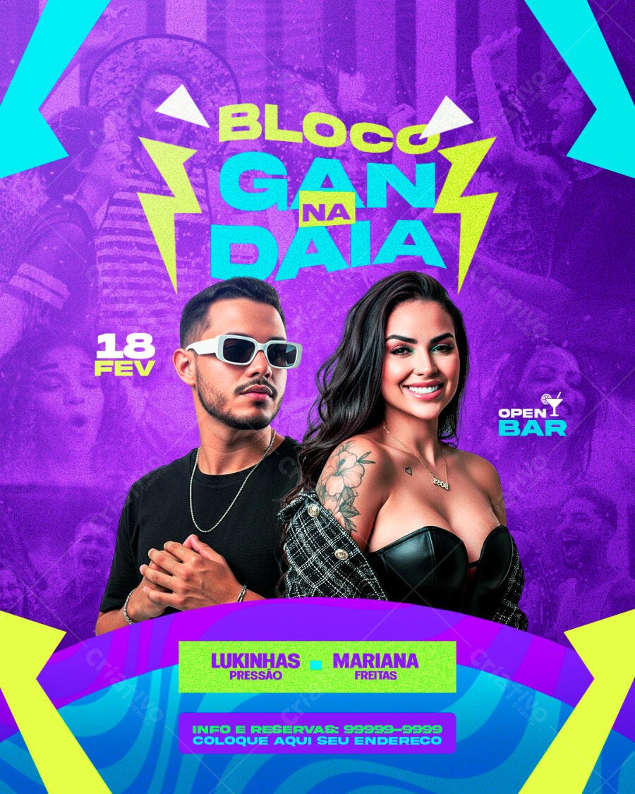 Flyer Bloco Gandaia Carnaval Fevereiro PSD Editável
