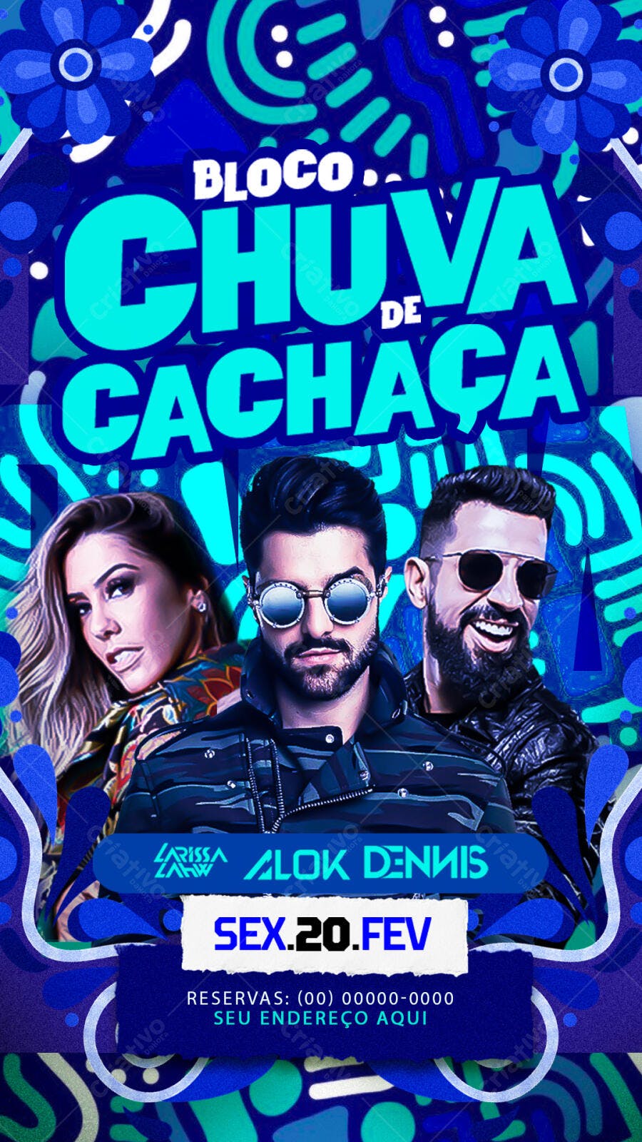 Flyer Bloco Chave de Cachaça Carnaval Fevereiro PSD Editável