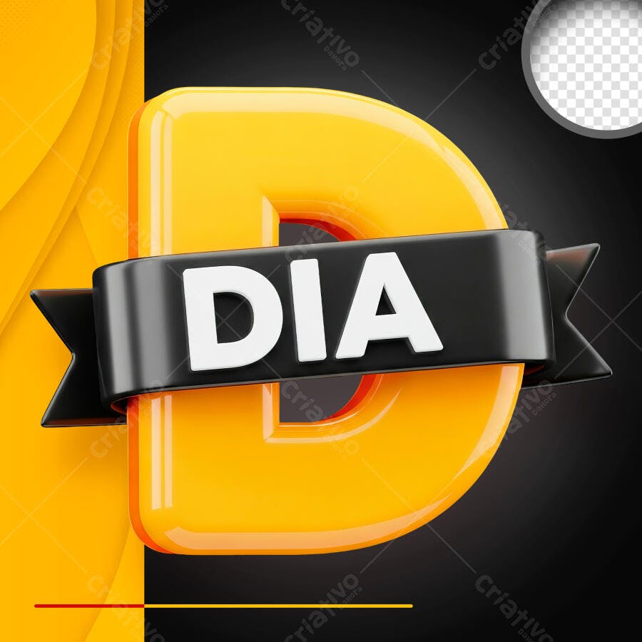 Selo 3D Letra D Dia Promoção Laranja e Preto PNG Transparente