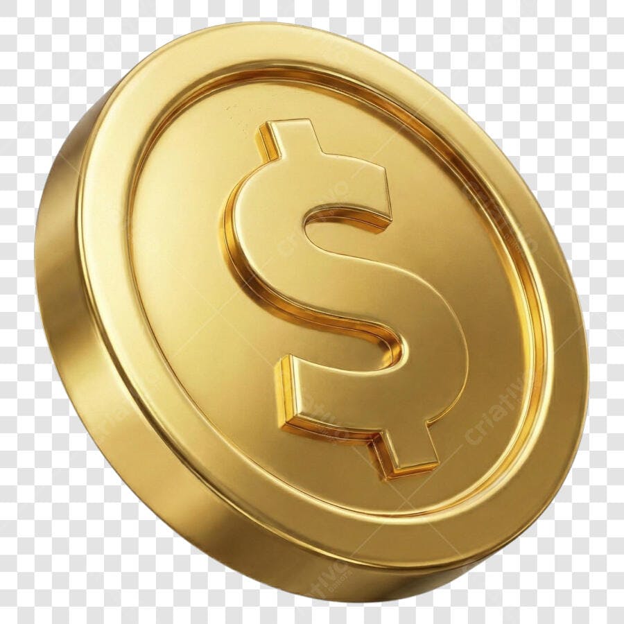 Elemento 3D Moeda Dólar Dourada Dinheiro PNG Fundo Transparente