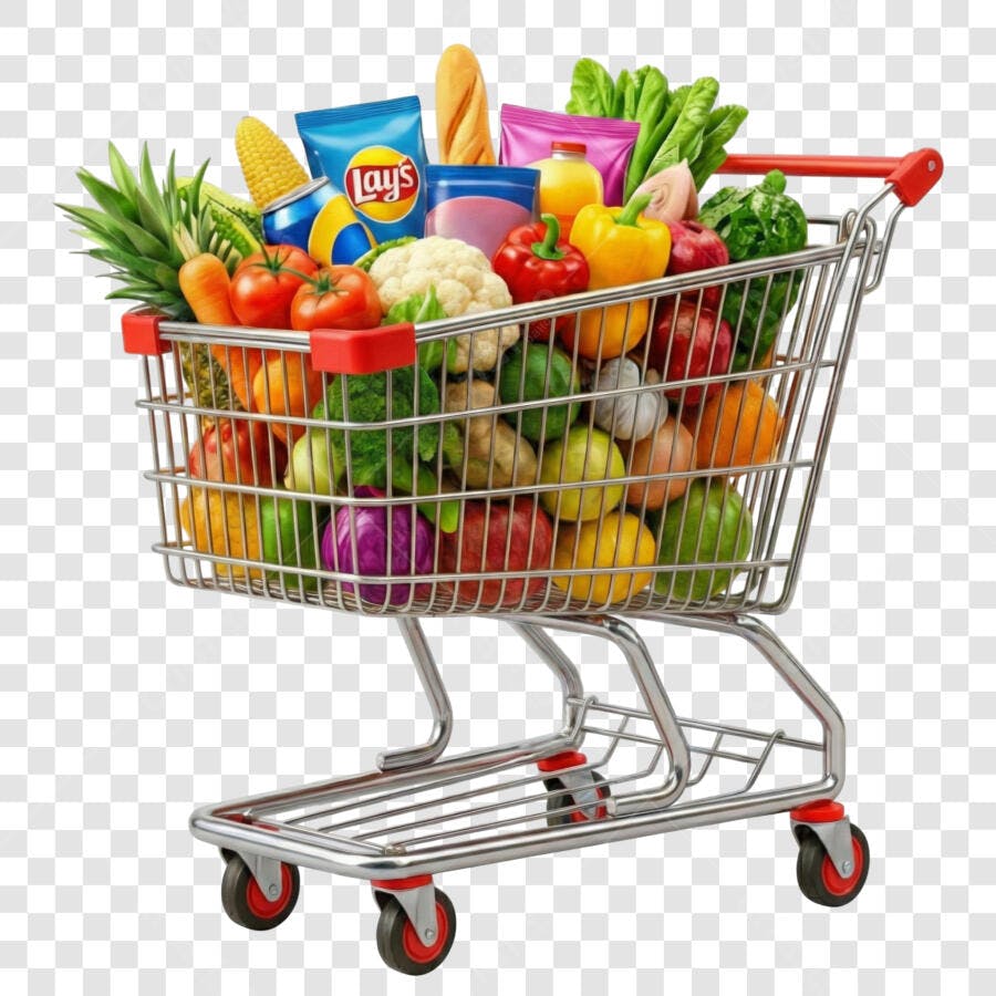 Foto Recortada Carrinho de Supermercado Cheio PNG Fundo Transparente