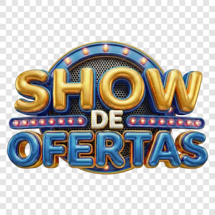 Selo 3D Show de Ofertas Dourado e Azul Metálico PNG Transparente