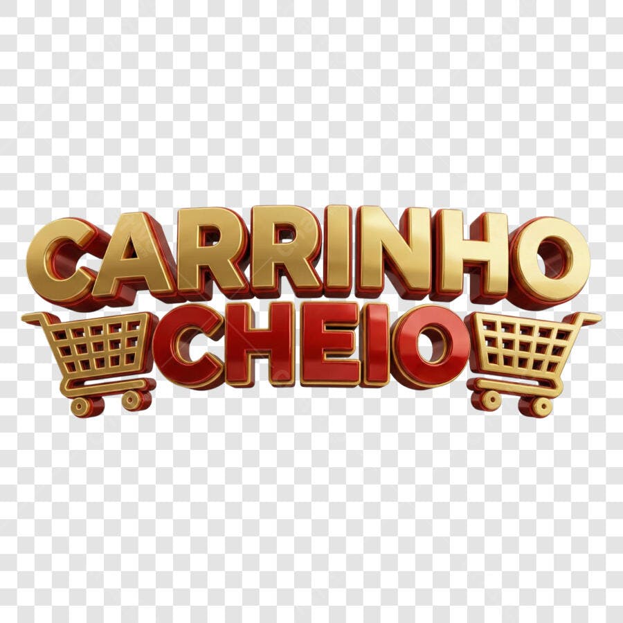 Selo 3D Carinho Cheio Dourado e Vermelho PNG Transparente